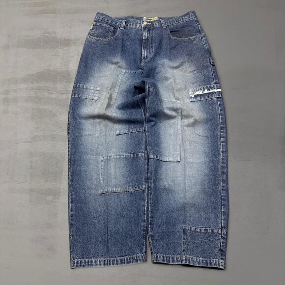 Vintage Southpole Red Tab Blue Faded Embroidered Baggy Y2K Jeans 36 x 30 - Picture 1 of 7